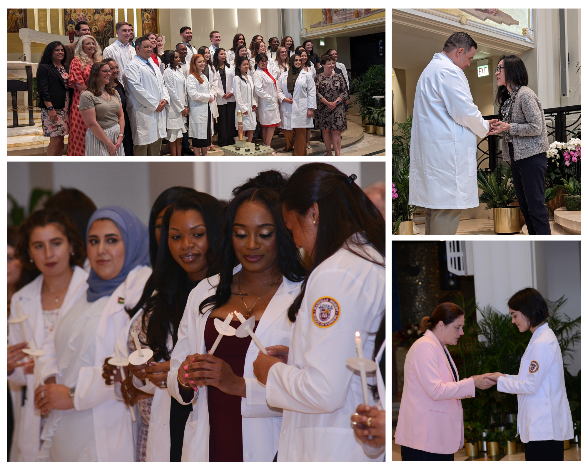 Loyola Chicago nursing students having their hands blessed by faculty members.